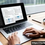 Home 22 리더십 코치로서의 업무일지 작성법 - A modern workspace scene showing a professional leader-coach sitting at a sleek desk with a laptop a...