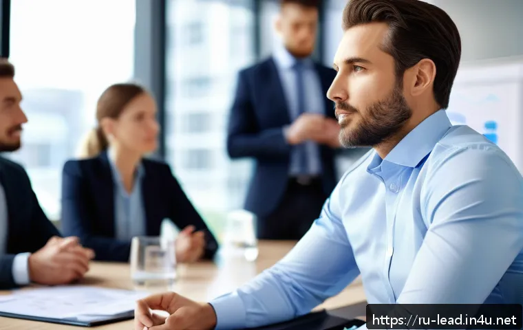 리더십 코칭의 심화 이론 - A professional business leader in a modern office setting, attentively practicing active listening d...