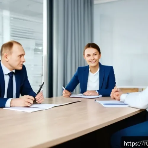 Home 17 리더십 코치 실기 시험 준비 - A professional coaching session set in a modern office environment in Moscow, featuring a confident ...